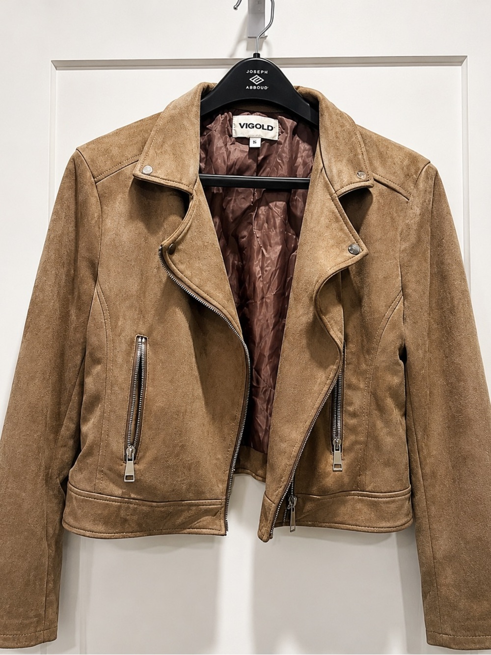 Vigold Women's Brown Suede-Style Moto Jacket